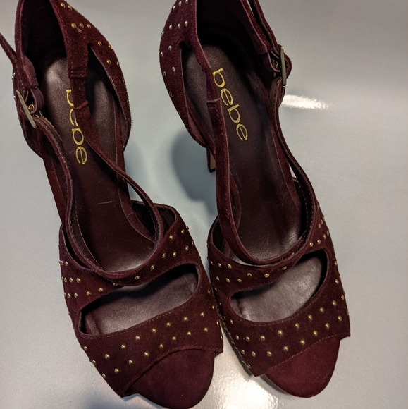 Bebe Burgundy Studded Stilleto Platform Heels 8 - Picture 3 of 4